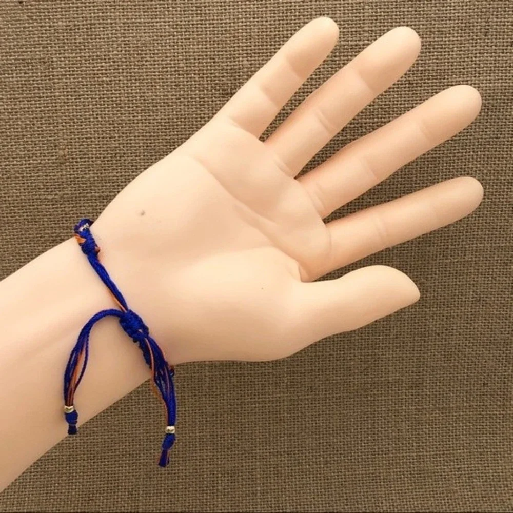 🌼 Orange Blue Rhinestone Thread Pull Tie Bracelet